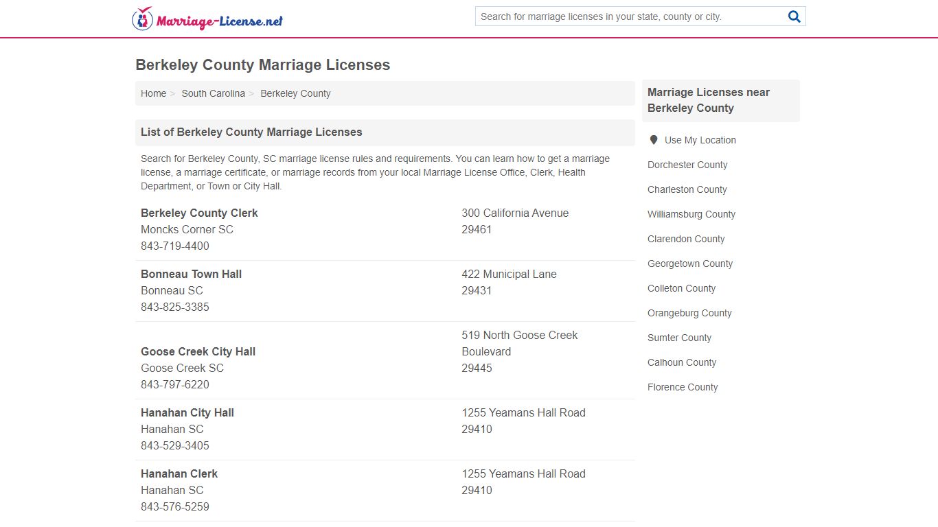 Berkeley County Marriage Licenses